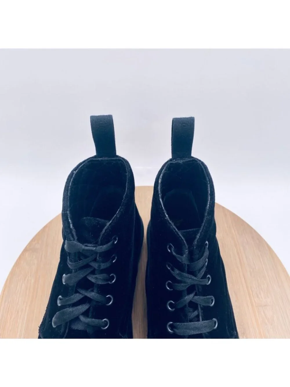 Dr Martens Velvet Boots Womens 7 Black Leather Lace Up Ankle Grunge Lana